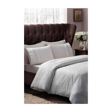 Taç Clemente Elegance Jakarlı Saten Ekru Çift Kişilik Nevresim Takımı Set