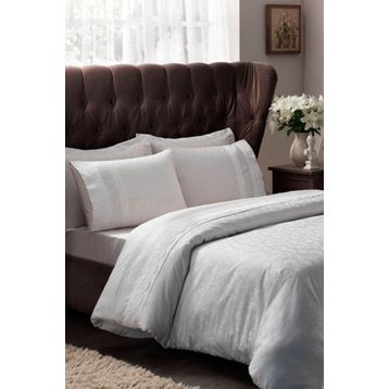 Taç Clemente Elegance Jakarlı Saten Ekru Çift Kişilik Nevresim Takımı Set
