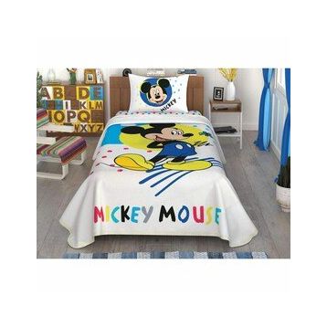 Taç Disney Mickey Colour Pamuk Lisanslı Çarşaflı 100x200 cm Tek Kişilik Pike Takımı