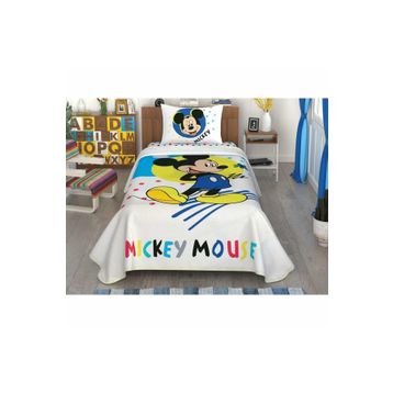 Taç Disney Mickey Colour Pamuk Lisanslı Çarşaflı 100x200 cm Tek Kişilik Pike Takımı