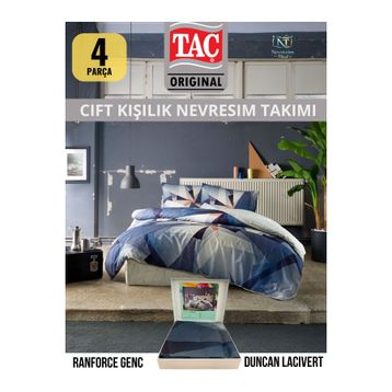 Taç Duncan Lacivert Ranforce Çift Kişilik Nevresim Takımı