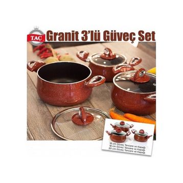 Taç Granit 3'lü Teflon Güveç Tencere Seti