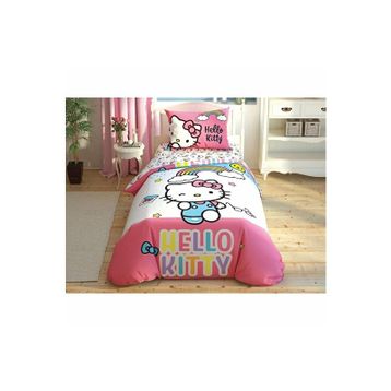 Taç Hello Kitty Rainbow Pembe Nevresim Takımı
