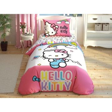 Taç Hello Kitty Rainbow Pembe Nevresim Takımı
