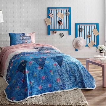Taç Lacy Mavi Tek Kişilik Genç Modası Pike Takımı