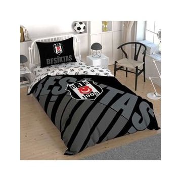Taç Lisanslı Beşiktaş Siyah Logo Tek Kişilik Nevresim Takımı