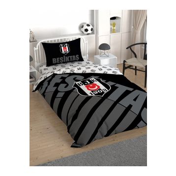 Taç Lisanslı Beşiktaş Siyah Logo Tek Kişilik Nevresim Takımı