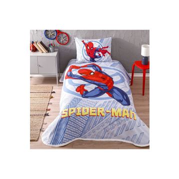 Taç Lisanslı Spiderman Justice Pamuk Tek Kişilik Pike Takımı