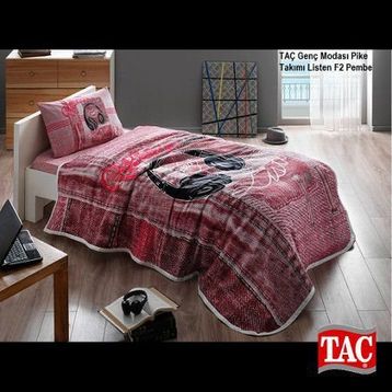Taç Listen Pembe Tek Kişilik Genç Modası Pike Takımı