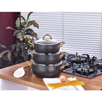 Taç Luna Granit Siyah 3lü Güveç Set