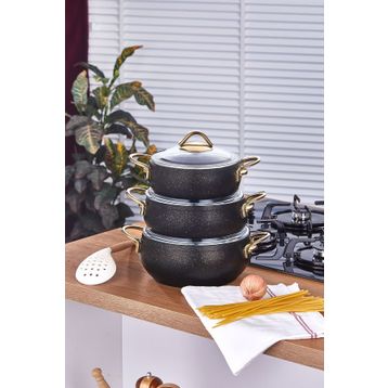 Taç Luna Granit Siyah 3lü Güveç Set