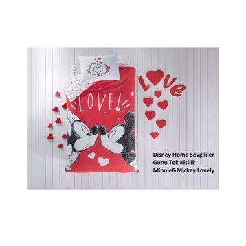 Taç Minnie Mickey Lovely Lisanslı Tek Kişilik Nevresim Takımı
