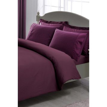 Taç Mürdüm Çift Kişilik Premium Basic Stripe Saten 200 x 220 cm Nevresim Takımı