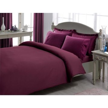 Taç Mürdüm Çift Kişilik Premium Basic Stripe Saten Nevresim Takımı