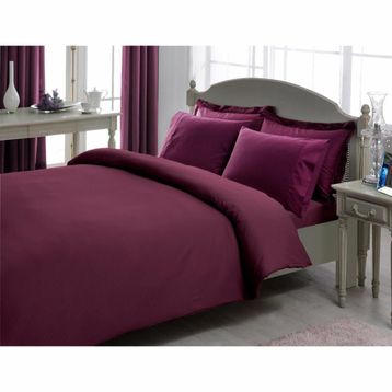 Taç Mürdüm Çift Kişilik Premium Basic Stripe Saten Nevresim Takımı