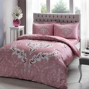 Taç Pamuk Saten Romy Pembe Çift Kişilik Nevresim Takımı