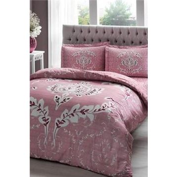 Taç Pamuk Saten Romy Pembe Çift Kişilik Nevresim Takımı