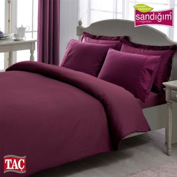 Taç Premium Basic Stripe Lila Çift Kişilik Nevresim Takımı