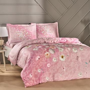 Taç Serlina Pembe Çift Kişilik Saten Nevresim Takımı