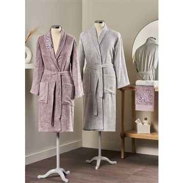 Taç Soft Lina Bamboo Mürdüm - Gri Çift Kişilik Bambu Aile Bornoz Seti
