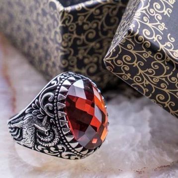 Takıhan 925 Ayar Gümüş Kırmızı Zirkon Taşlı Geyik Desenli Yüzük