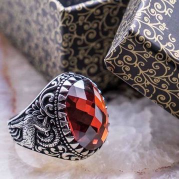 Takıhan 925 Ayar Gümüş Kırmızı Zirkon Taşlı Geyik Desenli Yüzük