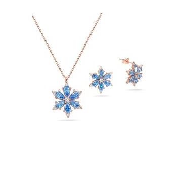 Takıhan 925 Ayar Lotus Çiçeği Aquamarin Taşlı Rose Gümüş Kolye Küpe Set