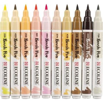 Talens Ecoline Brush Pen 10 Renk Skin Fırça Uçlu Çizim Kalemi Seti