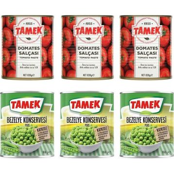 Tamek 3x830 gr Domates Salçası + 3x830 gr Bezelye
