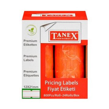 Tanex Motex Çizgili Kırmızı 12x21mm 24 Adet Fiyat Etiketi