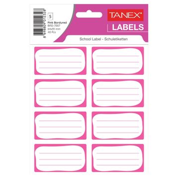 Tanex Pembe Bordürlü Çift Sıra 40 Adet Okul Etiketi