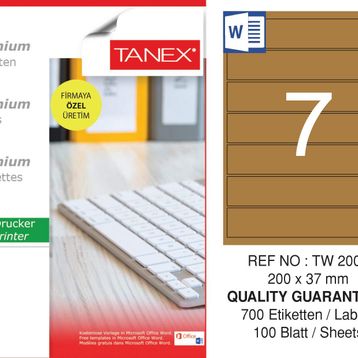 Tanex TW-2007 200x37 mm 100'lü Kraft Etiket