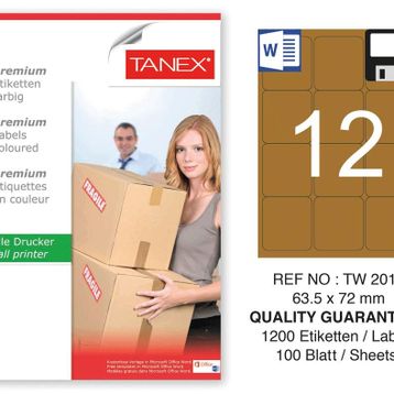 Tanex TW-2012 63.5x72 mm 100'lü Kraft Etiket