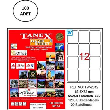 Tanex TW-2012 63x72 mm 100 Adet Lazer Etiket