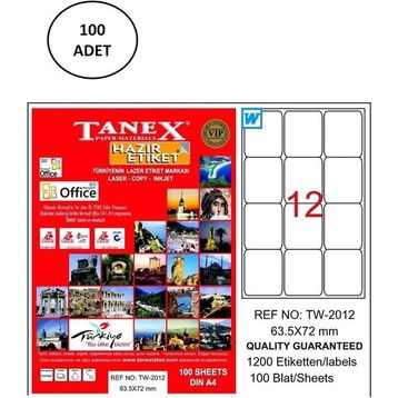 Tanex TW-2012 63x72 mm 100 Adet Lazer Etiket