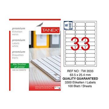 Tanex TW-2033 100'lü Paket Laser Etiket