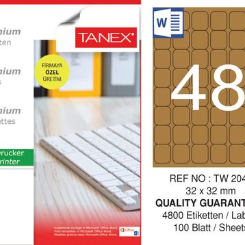 Tanex TW-2048 32x32 mm 100'lü Kraft Etiket