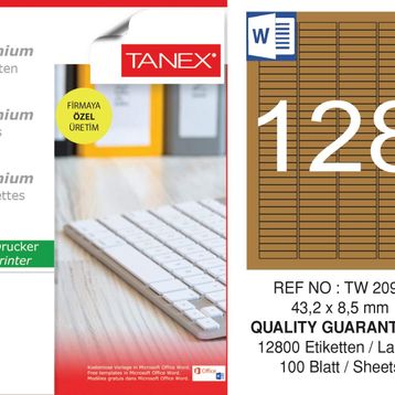 Tanex TW-2096 43.2x8.5 mm 100'lü Kraft Etiket
