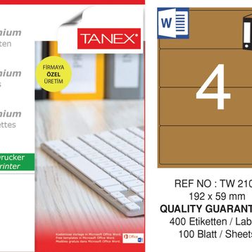 Tanex TW-2104 192x59 mm 100'lü Kraft Etiket
