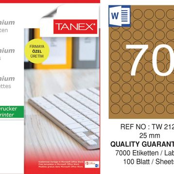 Tanex TW-2125 25 mm 100'lü Kraft Etiket