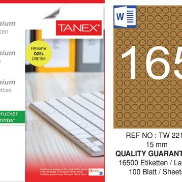 Tanex TW-2215 15 mm 100'lü Kraft Etiket