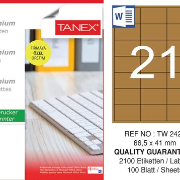 Tanex TW-2421 66.5x41 mm 100'lü Kraft Etiket