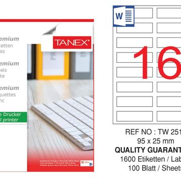 Tanex TW-2516 95x25 mm 100'lü Laser Etiket