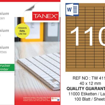 Tanex TW-4110 40x12 mm 100'lü Kraft Etiket