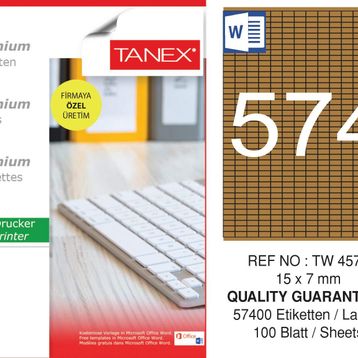 Tanex TW-4574 15x7 mm 100'lü Kraft Etiket