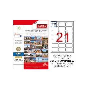 Tanex Yuvarlak Kenar Lazer A4 63.5x38.1 mm Laser Etiket
