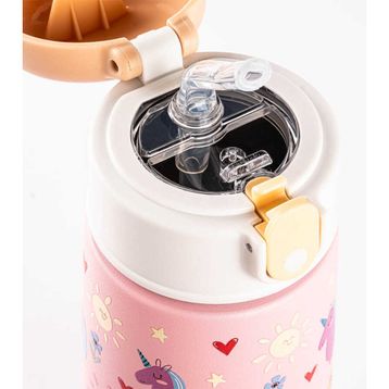Tantitoni KD-1038P 400 ml Pembe Tavşan Desenli Pipetli Paslanmaz Çelik Çocuk Termosu