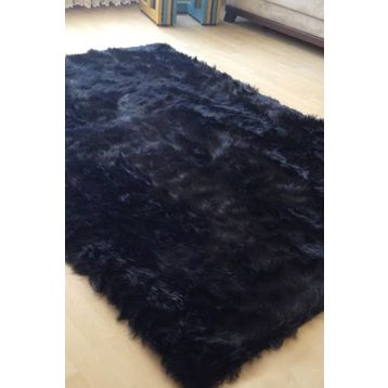 Tappeto Kuzu Kürkü Dekoratif Post 100x150 cm Siyah Salon Halı