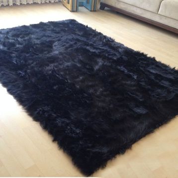 Tappeto Kuzu Kürkü Dekoratif Post 80x300 cm Siyah Salon Halı