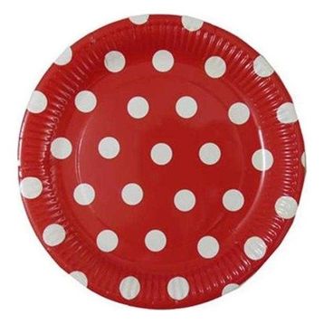 Tatlı Günler Karton 23 cm Kırmızı Puantiyeli Tabak